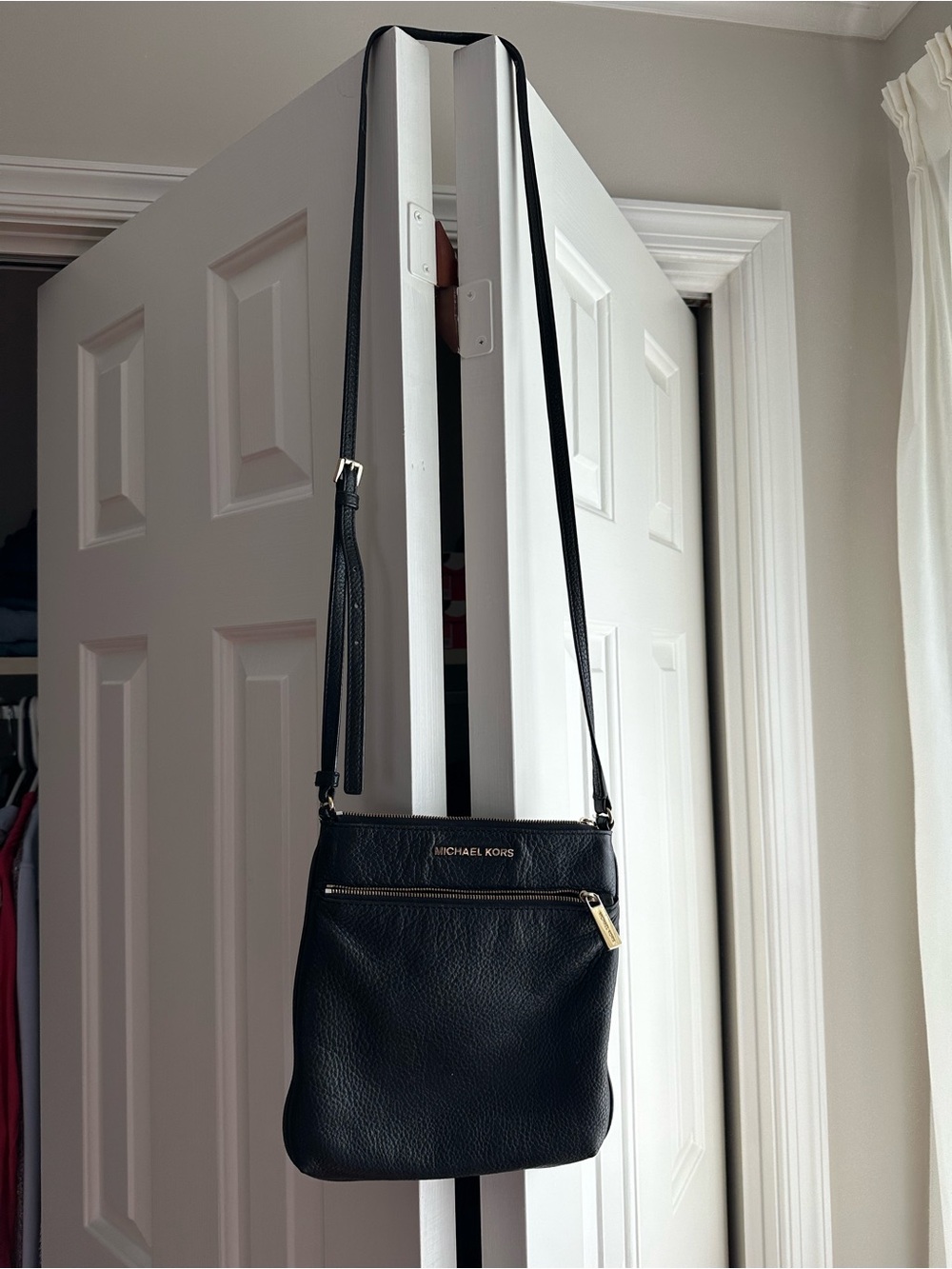 Michael Kors Black Pebbled Leather Crossbody Purse | Gold Hardware